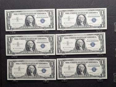 1957-B $1 Silver Certificates - Lot of 6 Consecutive - Crisp UNC