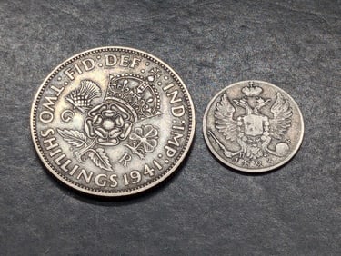 1941 United Kingdom 2 Silver Shillings & 1823 Soviet 10 Silver Kopeks