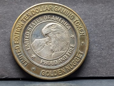 Limited Edition .999 FINE SILVER Center Golden Nugget Casino $10 Gaming Token