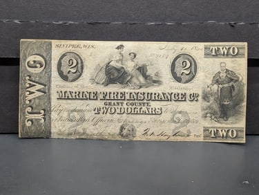 July 10, 1844 Marine & Fire Insurance Co. $2.00 Obsolete Currency Note