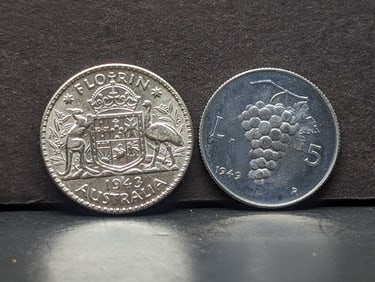 1949-R Italy 5 Lira & 1943 Australia 1 Silver Florin