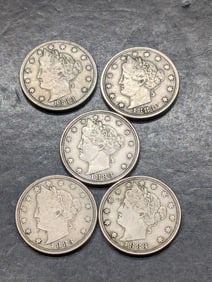 Lot of Five 1883 Liberty Head V-Nickels