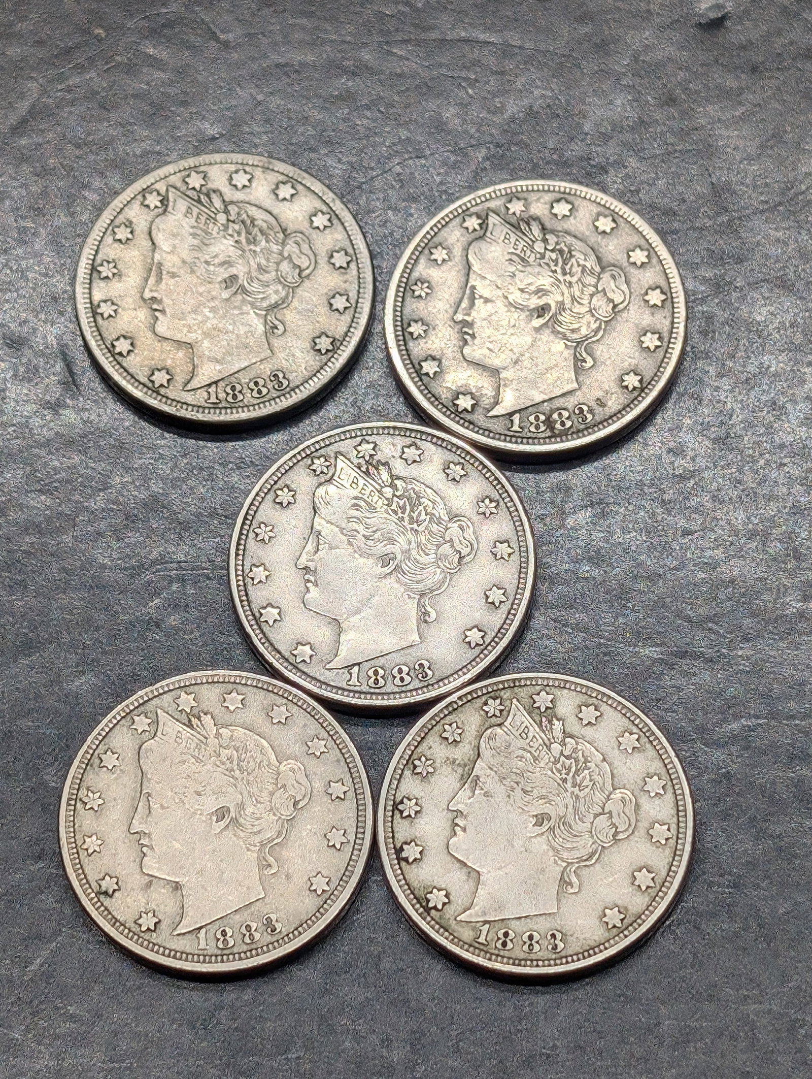 Lot of Five 1883 Liberty Head V-Nickels: Lot of Five 1883 Liberty Head V-Nickels