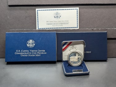 2001-P PROOF Capitol Visitor Center Commem Silver Dollar in OGP w/ COA