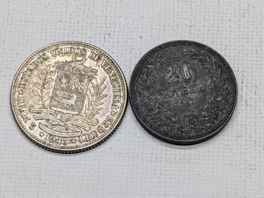 1945 South America 1 Silver Bolivar & 1917 Bulgaria 20 Stotinki