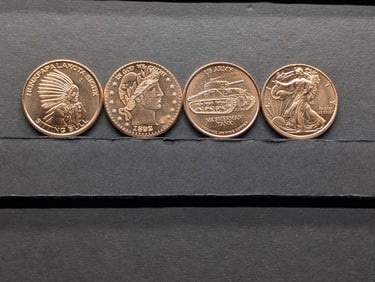 1 Oz. Each .999 FINE COPPER Various Designed Rounds (4 PCS)