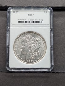 1887 Morgan Silver Dollar - NCG. Cert. MS67. NOT "NGC"