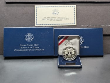 2004-P PROOF Thomas Alva Edison Commem Silver Dollar in OGP w/ COA