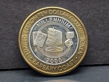 Limited Edition .999 FINE SILVER Center Barbary Coast Casino $10 Gaming Token in Capsule