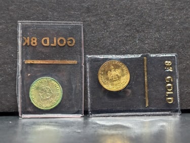1865 Mexico Miniature 8K GOLD Maximiliano Coins (2 Pcs)