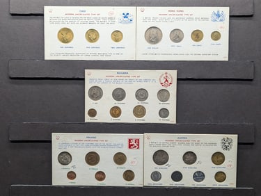 1950's & 1960's Uncirculated Type Coin Sets - Finland, Bulgaria, Austria, Chile, & Asian Set (5