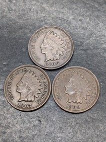 Lot of Three **AU** Indian Head Cents
