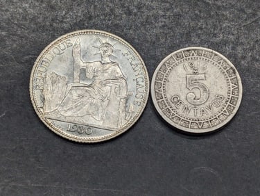 1930 French Indo-China  20 Silver Cents & 1913-M Mexico 5 Centavos