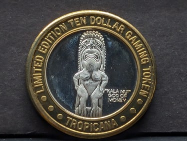 Limited Edition .999 FINE SILVER Center Tropicana Casino $10 Gaming Token in Capsule