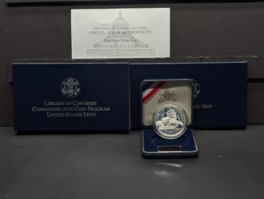 2000-P PROOF Library of Congress Commem Silver Dollar in OGP w/ COA