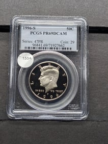 1996-S Kennedy Half. Slabbed by PCGS, top grader, as Proof 69, Deep Cameo.