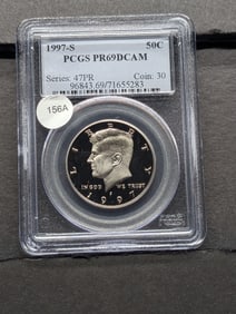 1997-S Kennedy Half. Slabbed by PCGS, top grader, as Proof 69, Deep Cameo.