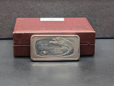 1000 Grams SILVER Sterling 1971 10th Anniv. America in Space Designed Art Bar by Franklin Mint