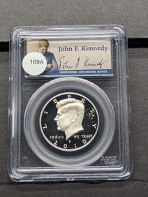 2010-S Silver Kennedy Half. Slabbed by PCGS, top grader, as Proof 69, Deep Cameo. Kennedy Signature