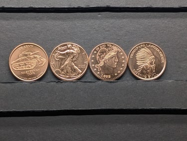 1 Oz. Each .999 FINE COPPER Various Designed Rounds (4 PCS)