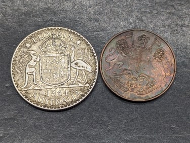 1944-S Australia 1 Silver Florin & 1835 East India Company Quarter Anna