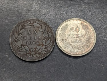 1930 Bulgaria 50 Silver Leva & 1884 Portugal 20 Reis