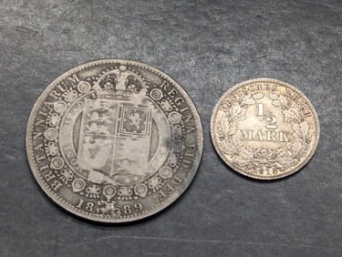 1889 Great Britain 1/2 Silver Crown & 1918 Germany 1/2 Mark