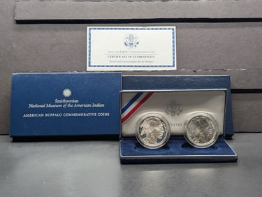 2001-P PROOF & D-UNC American Buffalo Commem 2-Coin Silver Dollars Set in OGP w/ COA