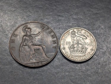 1904 Great Britain 1 Penny & 1944 United Kingdom 1 Silver Shilling