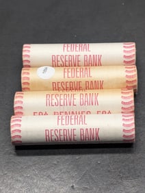 Four 1976 Bicentennial Lincoln cent rolls in original federal reserve bank rolls. GEM Red.