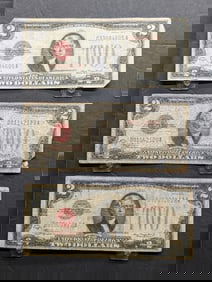 Lot of Three 1928 D Series $2.00 RED SEAL Banknotes *Average Circ*