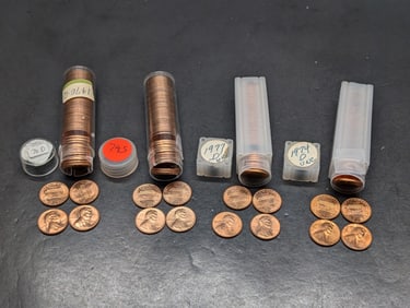 4 Lincoln Cent Rolls: 1970 D, 74 D, 74-S, and 77-D. Choice/GEM Red BU.