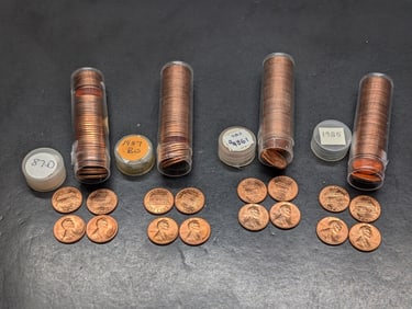 4 Lincoln Cent Rolls: 1985 P, 86-D, 87-P, and 87 D. Choice/GEM Red BU.