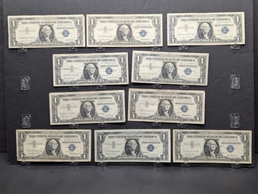 Lot of Ten 1957 Series $1.00 Silver Certificates *VF*. (4) 1957, (3) 1957 A, & (3) 1957 B.