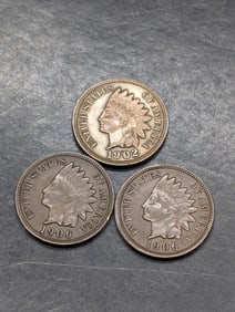 Lot of Three **AU** Indian Head Cents