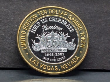 Limited Edition .999 FINE SILVER Center Flamingo Casino $10 Gaming Token in Capsule