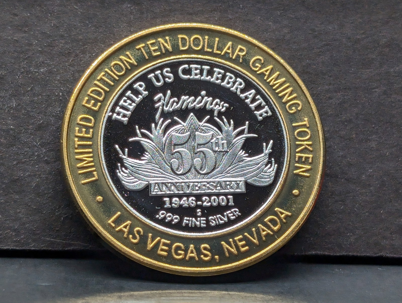 Limited Edition .999 FINE SILVER Center Flamingo Casino $10 Gaming Token in Capsule: Limited Edition .999 FINE SILVER Center Flamingo Casino $10 Gaming Token in Capsule