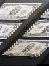 1953, 1953-B & 1963 Series $2.00 RED SEAL Banknotes. 1953 B, 1953, & 1963.