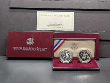 1995-P Olympic Coins of Atlanta Centennial Olympic Games 2 Coin Silver Proof Set OGP. 90% Silver.