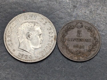 1861-N Italy 5 Centesimi *RARE* & 1904 India-Portuguese 1 Silver Rupia *NGC Guide $80*