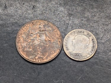 1920 France 5 Centimes *KEY DATE* & 1879 Colombia 10 Silver Centavos