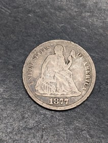 **SCARCE DATE! - VG+** 1877-CC w/ Legend Seated Liberty Dime