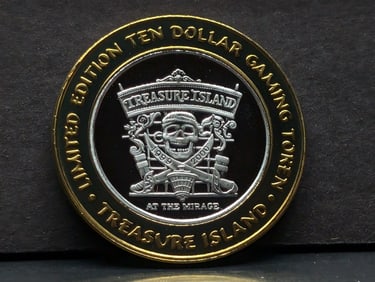Limited Edition .999 FINE SILVER Center Treasure Island Casino $10 Gaming Token in Capsule