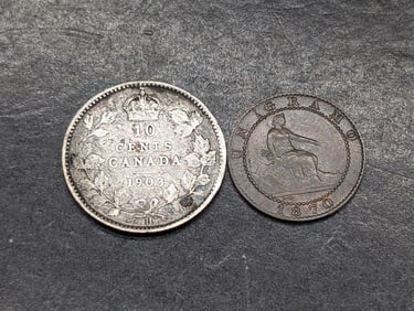 1903-H Canada 10 Silver Cents & 1870 Spain 1 Centimo