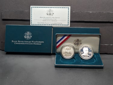 1998-S PROOF & UNC Black Revolutionary War Patriots Commem 2-Coin Silver Dollars in OGP w/ COA