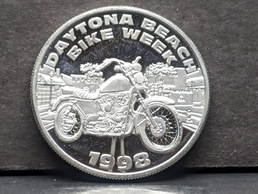 1 Oz. .999 FINE SILVER Daytona Beach Bike Week 1998 Designed Bullion