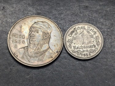 1950 Mexico 1 Silver Peso & 1934 Germany 1 Reichsmark