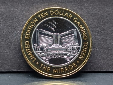 Limited Edition .999 FINE SILVER Center The Mirage Casino $10 Gaming Token in Capsule