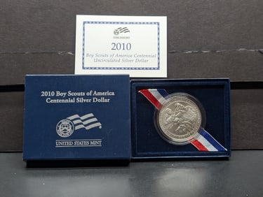 2010-P UNC Boys Scouts of America Commem Silver Dollar in OGP w/ COA
