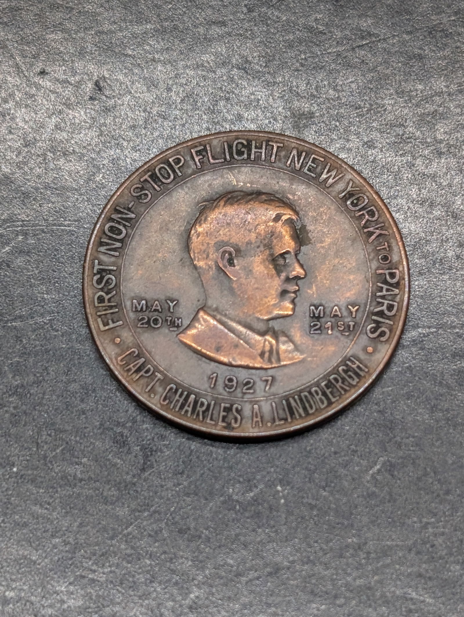 1927 Lucky Lindbergh Token - First Non-Stop Flight from New York to Paris (1 of 2)